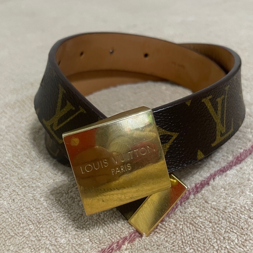 Louis Vuitton Dark Monogram Belt with Gold Buckle Unisex